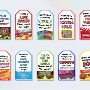 25 Appreciation Candy Bar Gift Tags, Printable Candy Thank You Gift ...