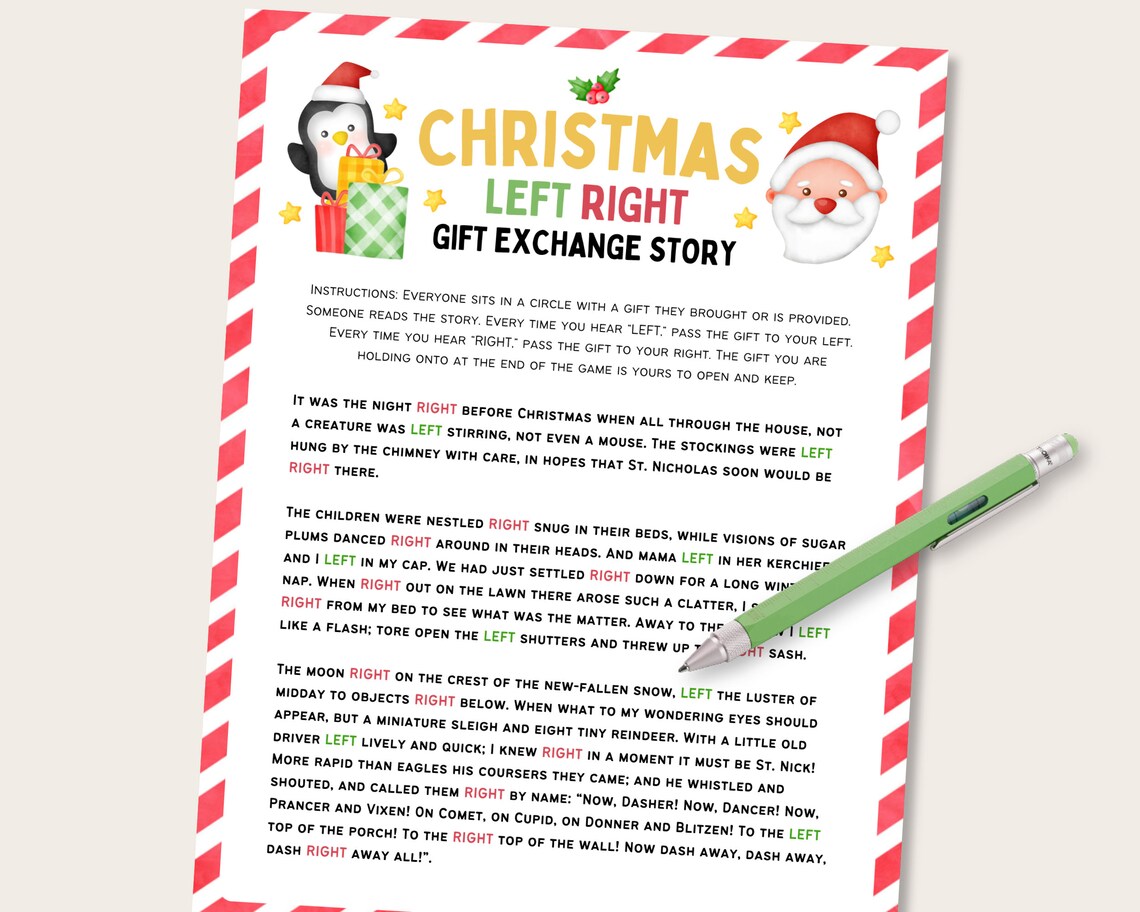Christmas Left Right Game Gift Exchange Game Christmas Left - Etsy