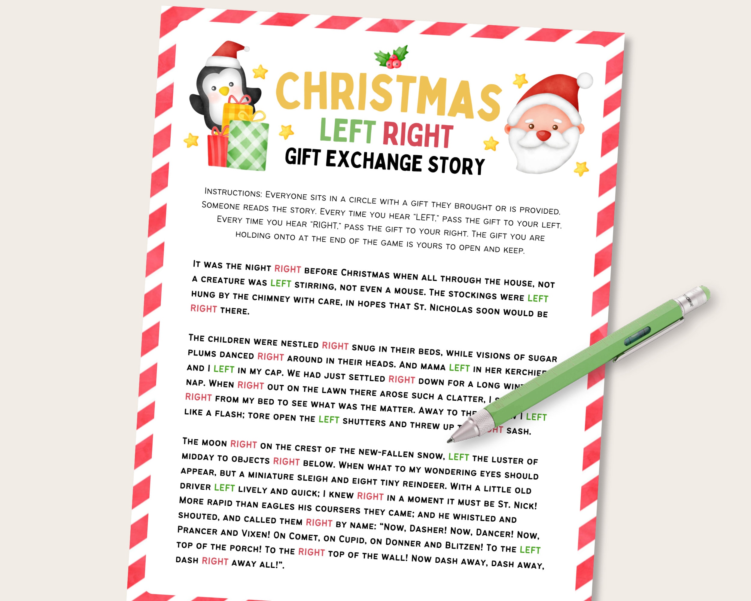 christmas left right game, gift exchange game, christmas left