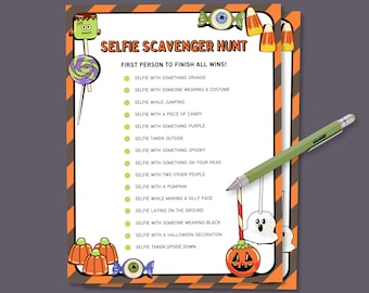 Halloween Selfie Scavenger Hunt, Halloween Printable Game, Halloween Game for Kids, Halloween Activity, Halloween Treasure Hunt, Halloween