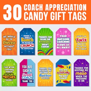 Etichette regalo con caramelle di apprezzamento per l'allenatore sportivo, Etichetta di ringraziamento allenatore per il regalo di fine stagione, Etichette regalo con barretta di cioccolato per il regalo di ringraziamento dell'allenatore sportivo