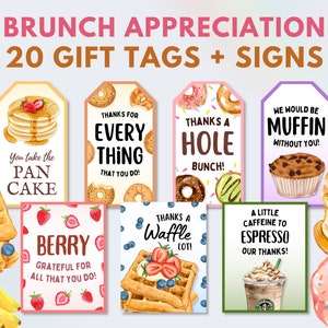 20 Employee Brunch Appreciation Gift Tag & Sign Bundle, Breakfast Appreciation Sign, Employee Appreciation Gift Tag, Staff Appreciation Sign