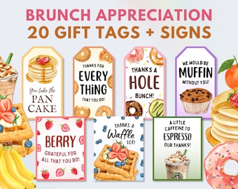 20 Employee Brunch Appreciation Gift Tag & Sign Bundle, Breakfast Appreciation Sign, Employee Appreciation Gift Tag, Staff Appreciation Sign