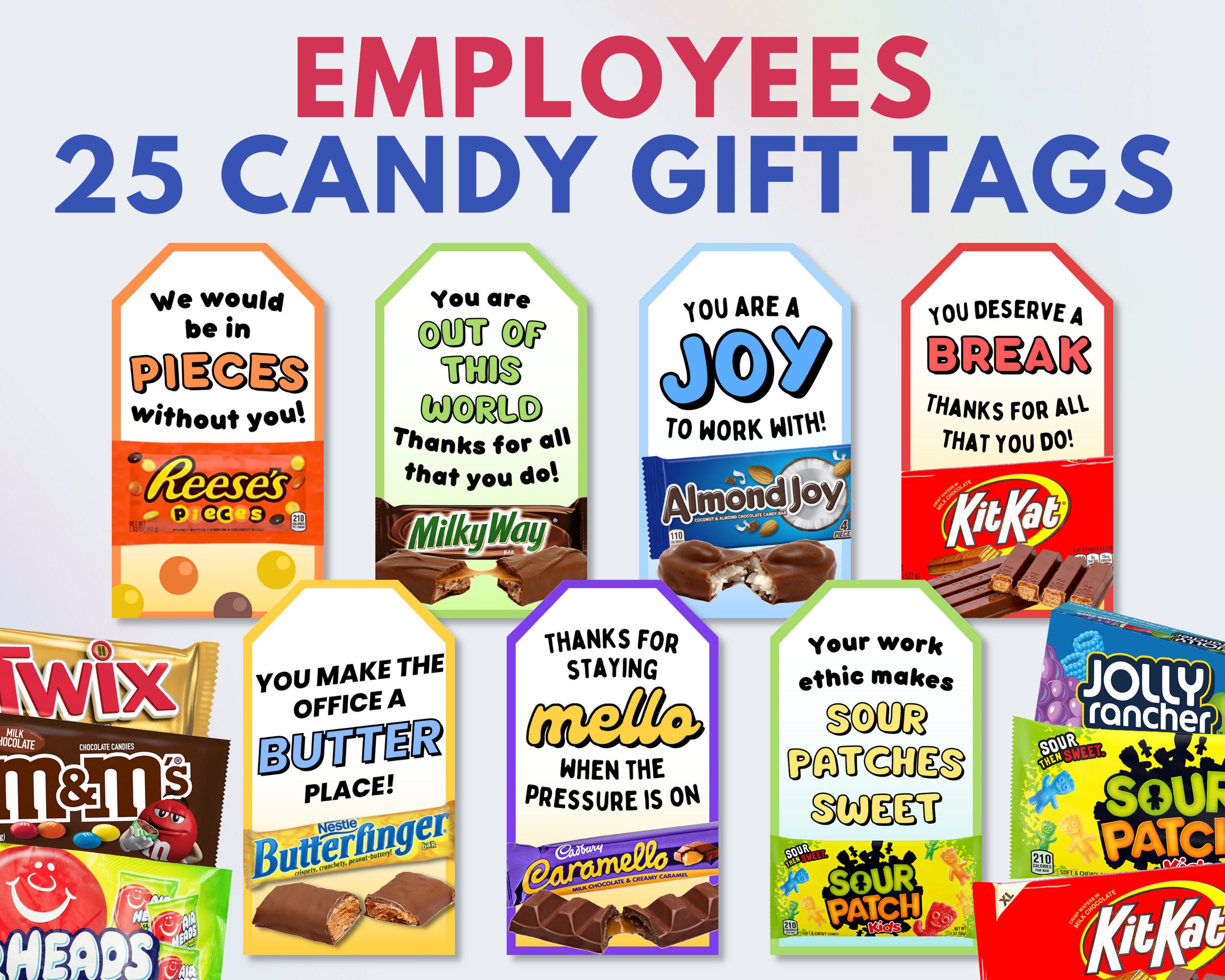 25 Employee Candy Bar Gift Tags Employee Appreciation Tag Etsy