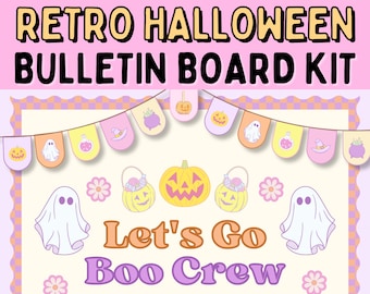 Retro Halloween Bulletin Board Kit, Cute Retro Boho Halloween Classroom Decor Bundle, Groovy Hippie Halloween Classroom Bulletin Board Decor