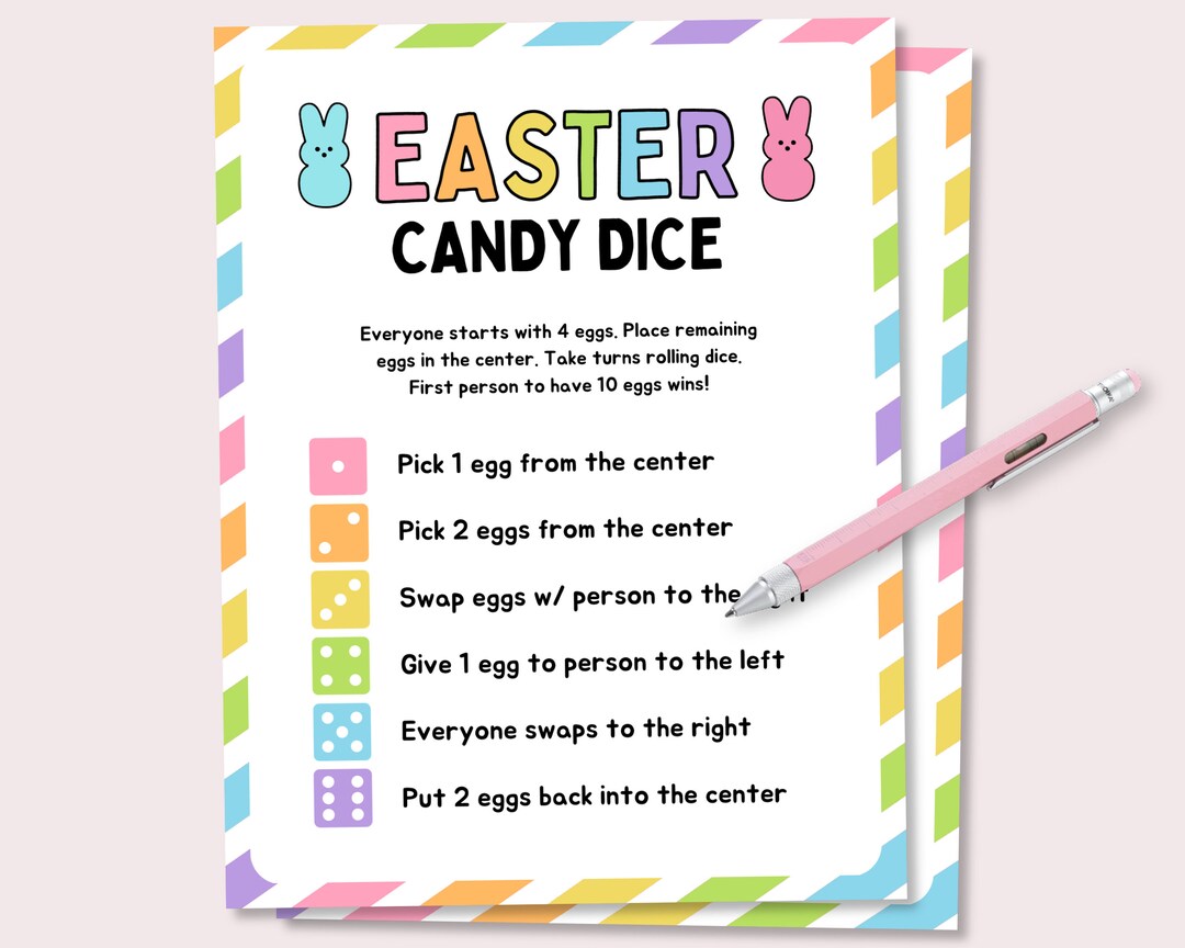 Easter Candy Dice Game, Printable Easter Party Game, Easter Dice Game