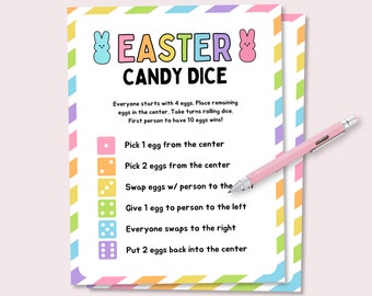 Easter Candy Dice Game, Printable Easter Party Game, Easter Dice Game for Kids, Kid Easter Activity, Easter Pass The Candy, Kids Easter Game