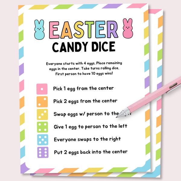 Easter Candy Dice Game, Printable Easter Party Game, Easter Dice Game for Kids, Kid Easter Activity, Easter Pass The Candy, Kids Easter Game