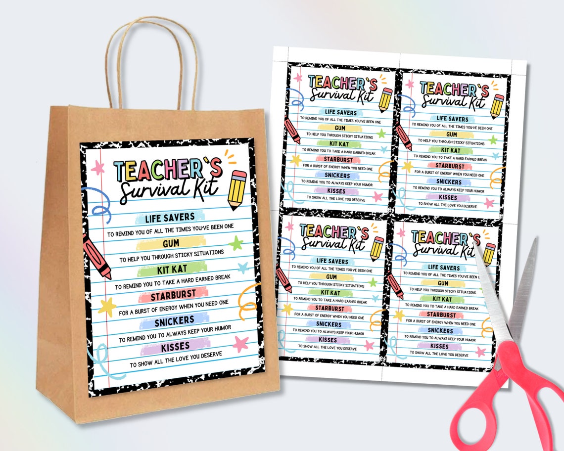 Teacher Survival Kit Gift Tag, Teacher Appreciation Week Gift Tag ...