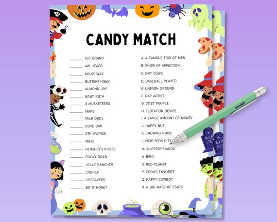 Halloween Candy Match Game, Halloween Trivia Quiz, Halloween Activity, Halloween Game for Kid, Halloween Printable Game, Halloween Kids Game