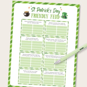 St Patrick's Day Friendly Feud Game, St Patrick's Day Trivia Quiz, St Patricks Day Family Feud, St Patricks Trivia Feud Game, St Pattys Feud image 6