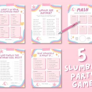 Slumber Party Games Bundle, Teen/Preteen Sleepover Games, Birthday Party Games Bundle, Cute Girls Birthday Games, Pink Tween Birthday Party