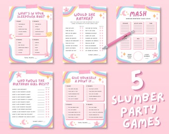 Slumber Party Games Bundle, Teen/Preteen Sleepover Games, Birthday Party Games Bundle, Cute Girls Birthday Games, Pink Tween Birthday Party