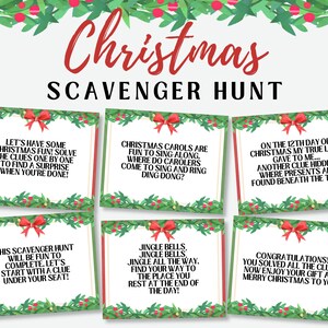 Búsqueda del tesoro de Navidad imprimible para niños, búsqueda del tesoro de Navidad, tarjetas de búsqueda del tesoro de Navidad en interiores, búsqueda del tesoro de Navidad para niños