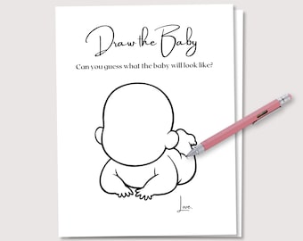 Zeichnen Sie das Baby, Gender Reveal Spiele, Baby Shower Spiele, minimalistische Baby Spiele, Gender Reveal Party Aktivität, Baby Shower Favor, druckbares Spiel
