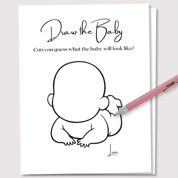 Draw The Baby, Gender Reveal Games, Baby Shower Games, Minimalist Baby Games, Gender Reveal Party Activity, Baby Shower Favor,Printable Game