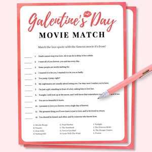 Galentines Day Movie Match Game, Galentines Day Party Game, Valentines Day Quiz Quiz, Ladies Night Games, Valentines Day Film Quiz