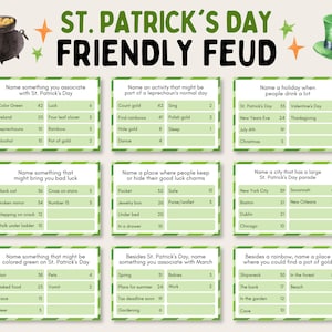 St Patrick's Day Friendly Feud Game, St Patrick's Day Trivia Quiz, St Patricks Day Family Feud, St Patricks Trivia Feud Game, St Pattys Feud image 1