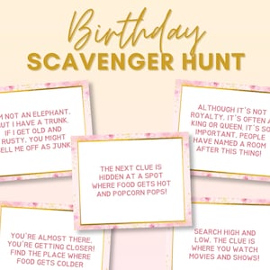 Búsqueda del tesoro de cumpleaños de niña, búsqueda del tesoro para adolescentes, búsqueda del tesoro de cumpleaños de preadolescente adolescente, búsqueda del tesoro de 16 dulces, juego de cumpleaños de oro rosa