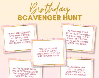 Girl Birthday Scavenger Hunt, Teen Scavenger Hunt, Teen Preteen Birthday Treasure Hunt, Sweet 16 Scavenger Hunt, Rose Gold Birthday Game