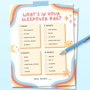 Whats In Your Sleepover Bag Slumber Party Games, Boys Sleepover Games, Birthday Party Games, Boys Birthday Party Games, Sleepover Party Game