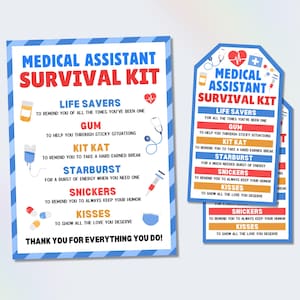 Etiqueta de presente de agradecimento ao assistente médico, etiqueta de kit de sobrevivência MA, presente da semana de reconhecimento MA, ideias para a semana feliz MA, etiqueta de agradecimento ao assistente de enfermagem