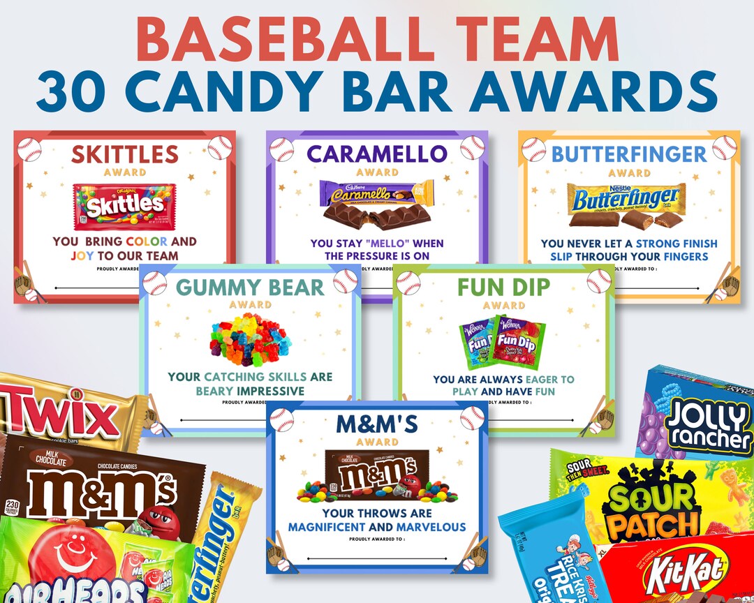30 Baseball Candy Bar Awards Baseball Team Award Etsy