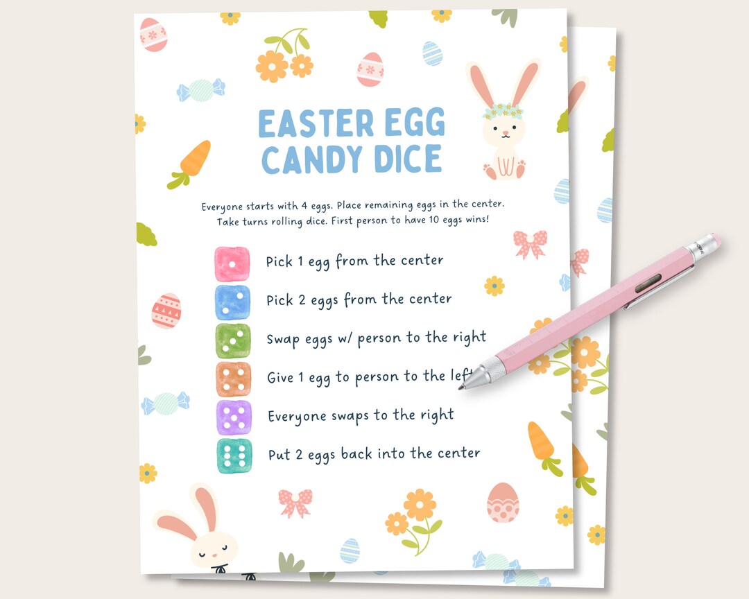Easter Candy Dice Game, Easter Dice Game for Kids, Printable Easter