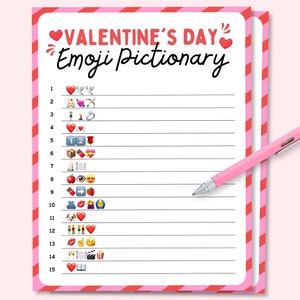 Valentines Day Emoji Pictionary, Valentines Day Party Game, Valentines Day Kid Activity, Valentine Day Emoji Game, Valentines Day Emoji Quiz
