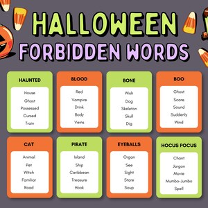 Halloween Forbidden Words, Halloween Party Game, Halloween Game for Kids, Halloween Taboo Game, Halloween Family Activity, Halloween Games