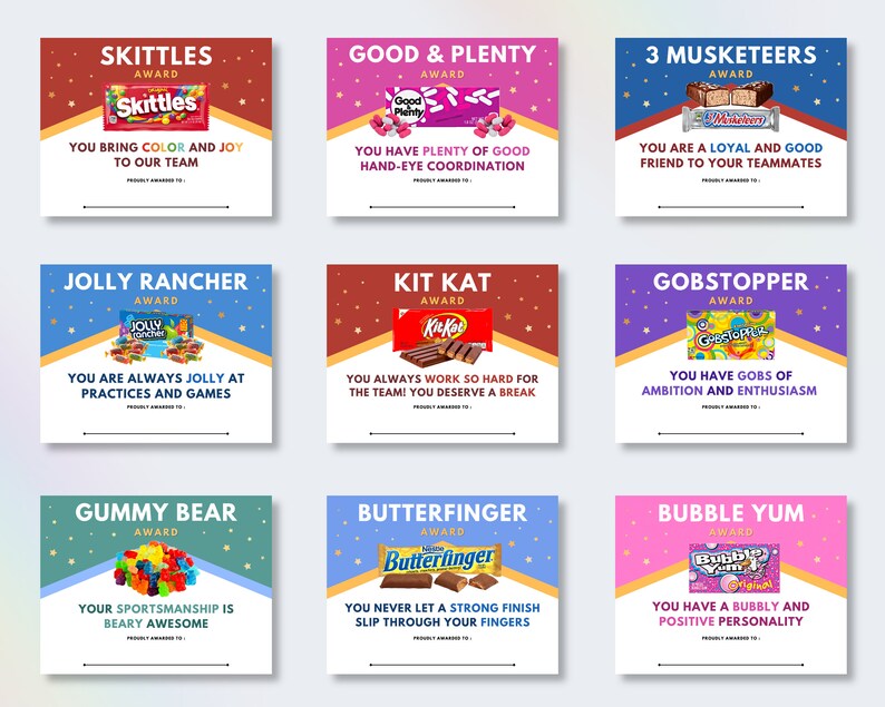 30 Sports Team Candy Bar Awards Sports Team Award Etsy