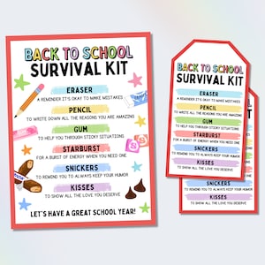 Back To School Survival Kit Gift Tag, First Day of School Treat Tag for Students, School Open House Gift Tag, Welcome Back Students Gift Tag