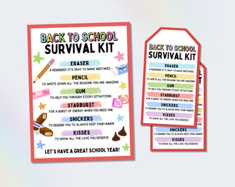 Back To School Survival Kit Gift Tag, First Day of School Treat Tag for Students, School Open House Gift Tag, Welcome Back Students Gift Tag