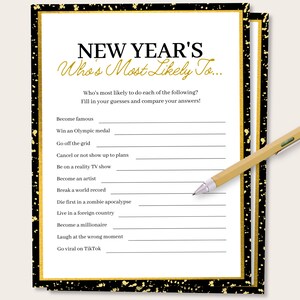 New Years Whos Most Likely To Game, New Years Party Game, New Years Eve Party Game, Holiday Party Game, New Years Game, NYE Party Activity