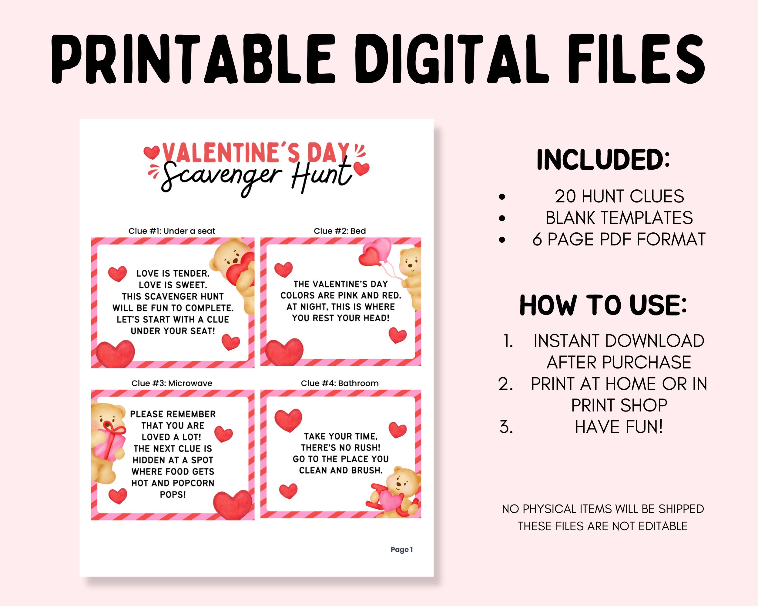 Valentines Day Scavenger Hunt, Valentines Day Treasure Hunt Clues ...