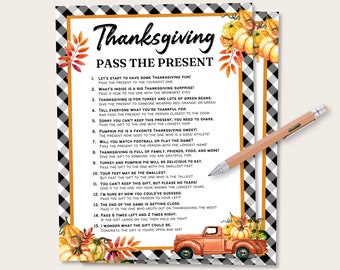Thanksgiving Pass The Present Game, Thanksgiving Party Game, Thanksgiving Pass The Gift Game, Thanksgiving Left Right Gift Exchange Game