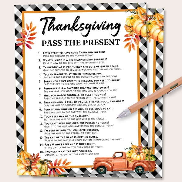 Thanksgiving Pass The Present Game, Thanksgiving Party Game, Thanksgiving Pass The Gift Game, Thanksgiving Left Right Gift Exchange Game