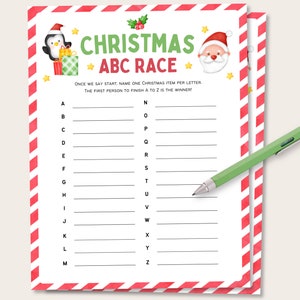Christmas ABC Race Game, Christmas Party Game, Christmas A-Z Game, Xmas Activity for Kids, Holiday Office Party Game, Holiday Printable Game