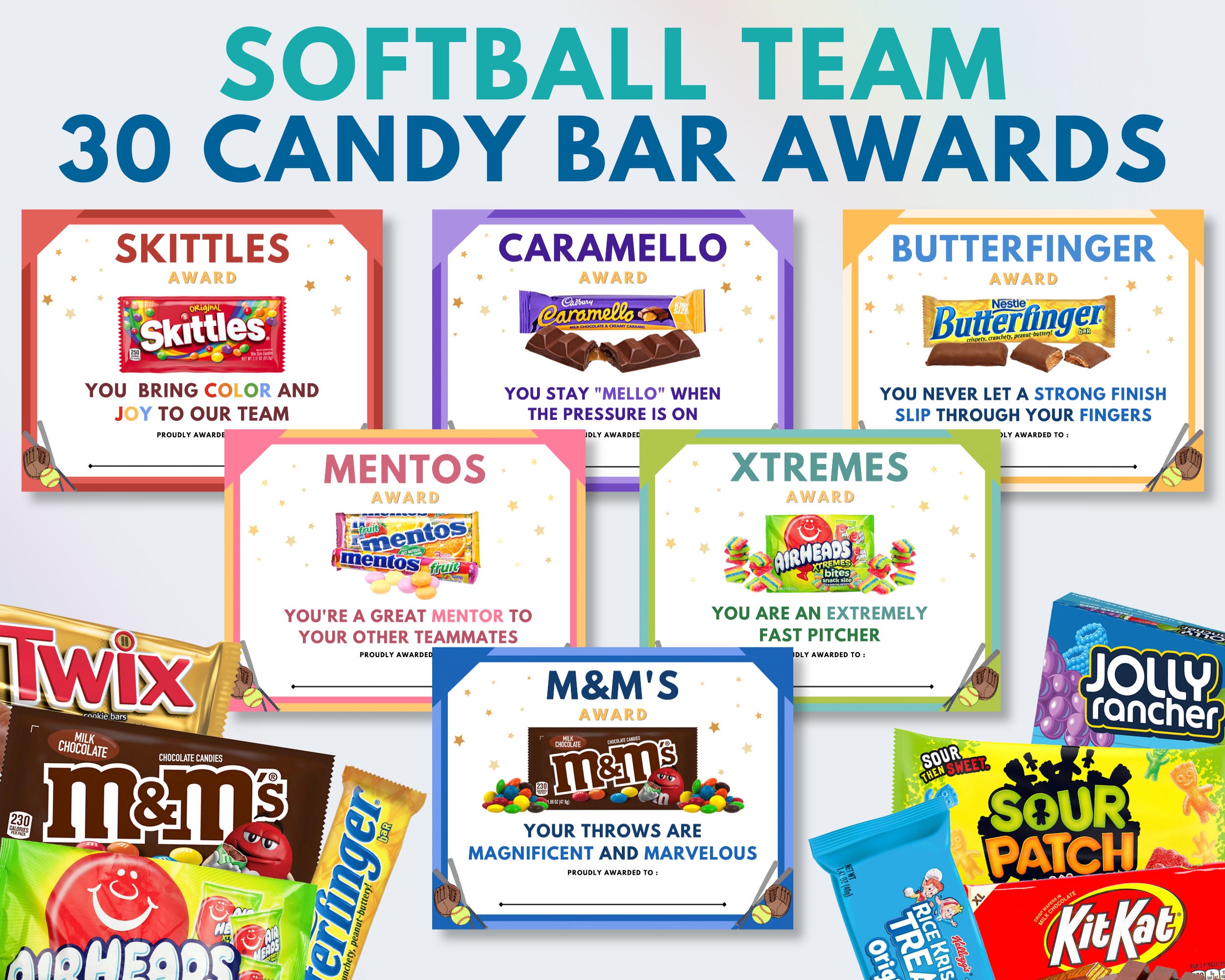 30 Softball Candy Bar Awards Softball Team Award Etsy