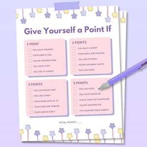 Give Yourself a Point Slumber Party Games, Teen/Preteen Bday Sleepover Games, Birthday Party Games, Cute Slumber Party Girls Birthday Games