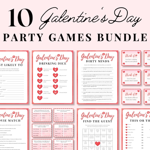 Galentines Day Games Bundle, Valentines Day Party Games, Adult Valentines Day Games, Ladies Night Games, Galentines Day Games for Adults