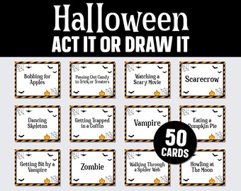 Halloween Charades Game Printable, Kids Halloween Party Game, Halloween Act It or Draw It Game, Halloween Charades Cards, Halloween Activity