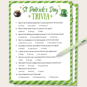 St Patrick&#39;s Day Trivia Quiz, St Patrick&#39;s Day Trivia Feud Game, St Patricks Day Party Game, St Patricks Day Friendly Feud, St Pattys Trivia