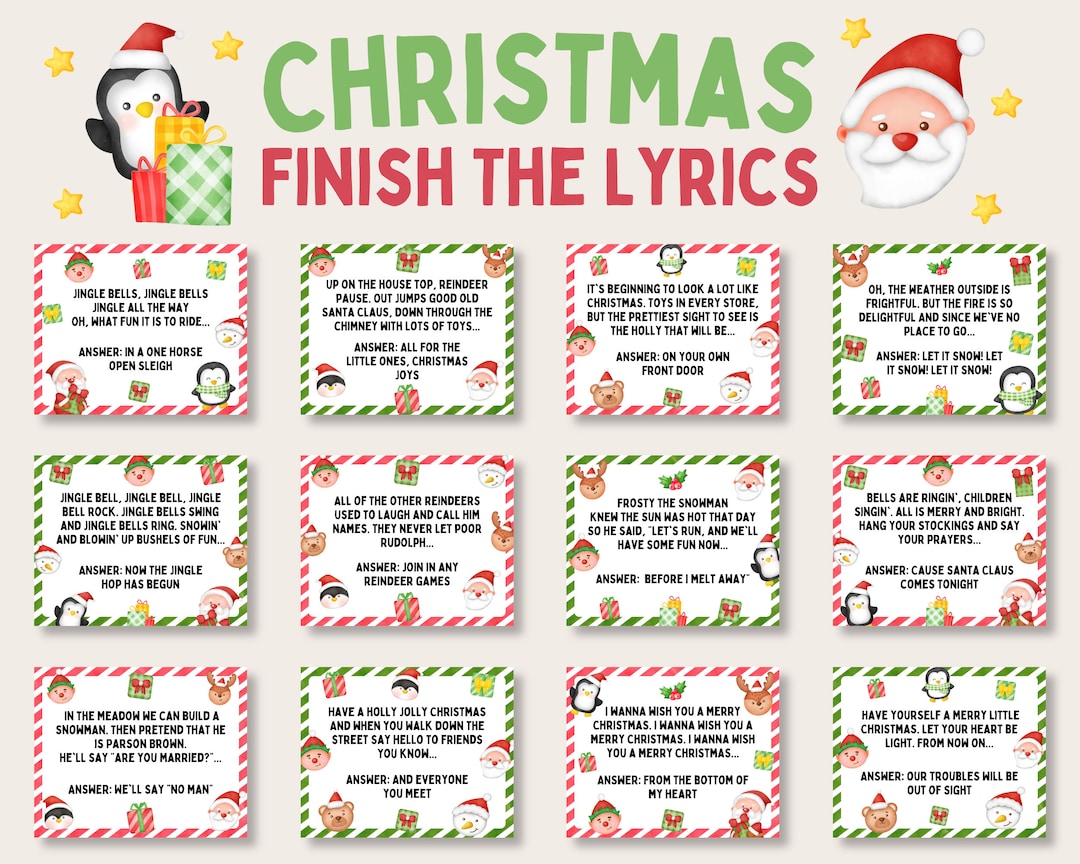 Christmas Carol Finish the Lyric Game, Christmas Song Trivia Game