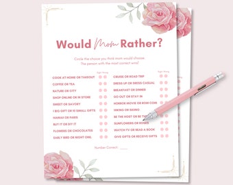 Would Mom Rather Game, Mothers Day Game, Printable Mothers Day Games, Mothers Day Party Game, Mothers Day Brunch Activity, Mothers Quiz Game