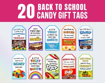 Geschenkanhänger für Süßigkeiten zum Schulanfang zum Ausdrucken, Leckerei für den ersten Schultag, Willkommensgeschenk für Lehrer und Mitarbeiter, Snackidee fürs Klassenzimmer