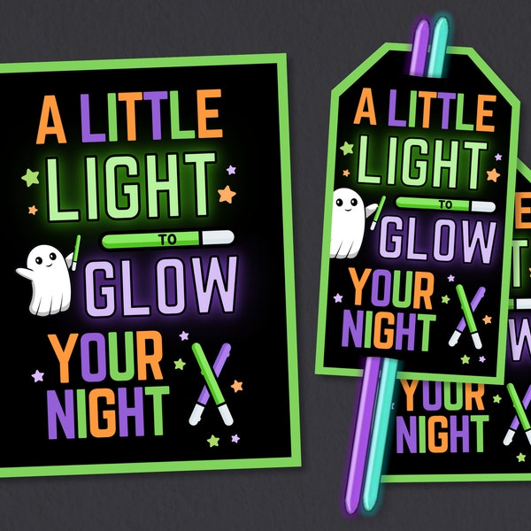 Halloween Glow Stick Tag, Halloween Glow Stick Favor for Kids, Halloween Class Gift Tag, Glow Stick Gift Tag, Halloween Non Candy Treat Tag