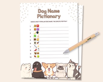 Dog Name Emoji Quiz, Dog Birthday Party Game, Printable Puppy First Birthday Party Game, Dog Name Pictionary, Cute Dog Party Favor, Dog Game