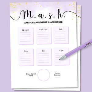 Mash Slumber Party Game, Teen/Preteen Sleepover Game, Birthday Party Games, Purple Slumber Party Girls Birthday Games, Girls Sleepover Games