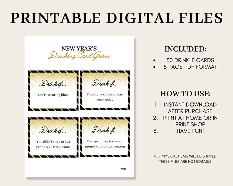 New Years Drink If Card Game New Years Eve Drinking Game New - Etsy